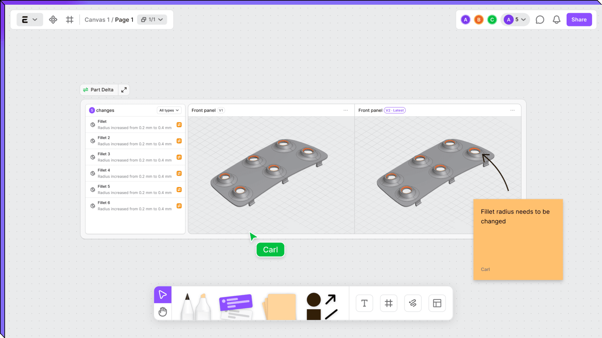 Screenshot from the Encube app showcasing the Part Delta feature